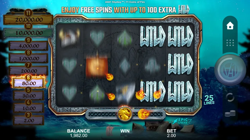 30 added Wild symbols placed across the reel grid during 11 Coins of Fire Free Spins