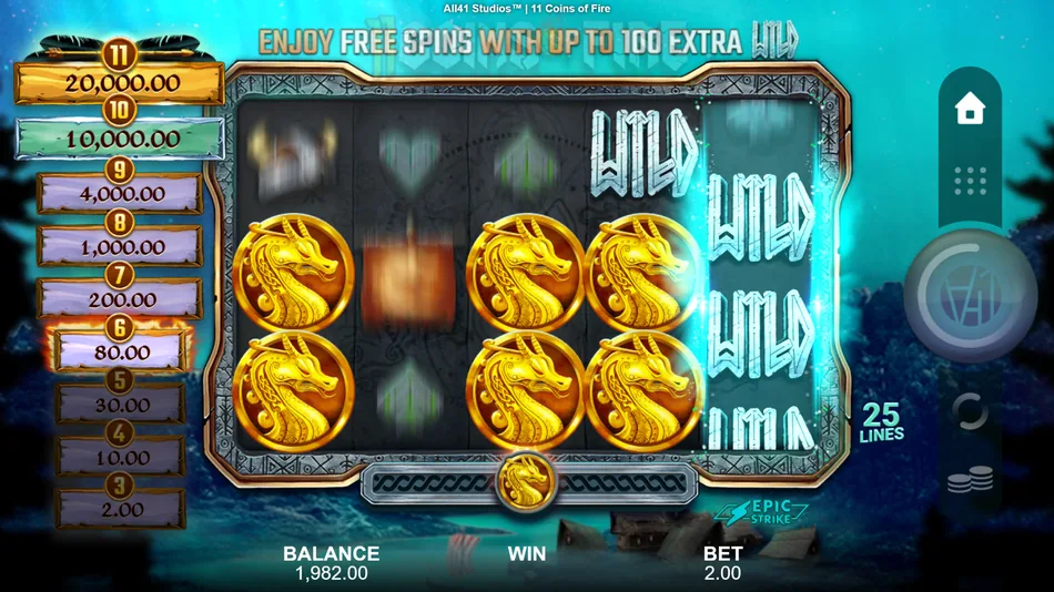60 added Wild symbols spread across the reel grid during 11 Coins of Fire Free Spins